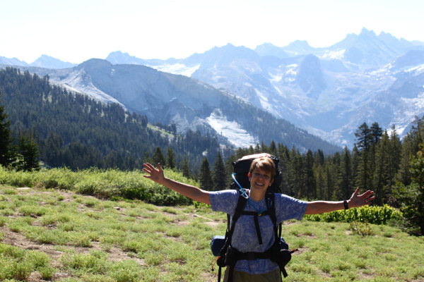 Inga at Alta Meadow, with the Great Western Divide in the background (S Mullen)