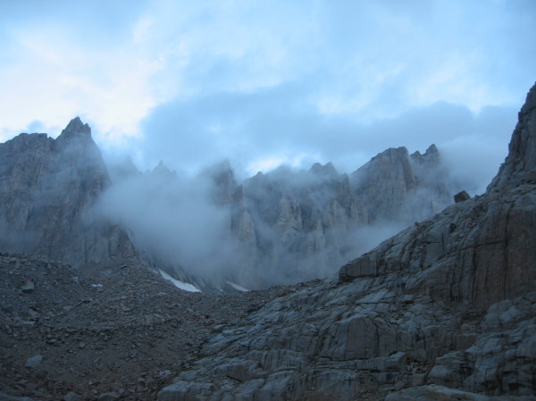 Mt Whitney shrouded in clouds
