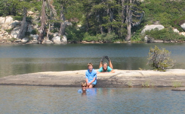 Inga, Chase and Laura swimming at Paradise Lake