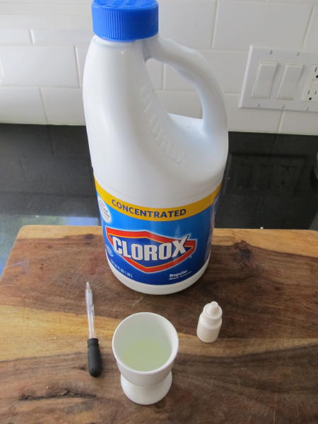 Use a dropped to transfer bleach to a small bottle