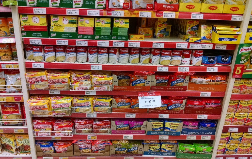 The soup section was extensive at Wong's Supermarket in Lima.