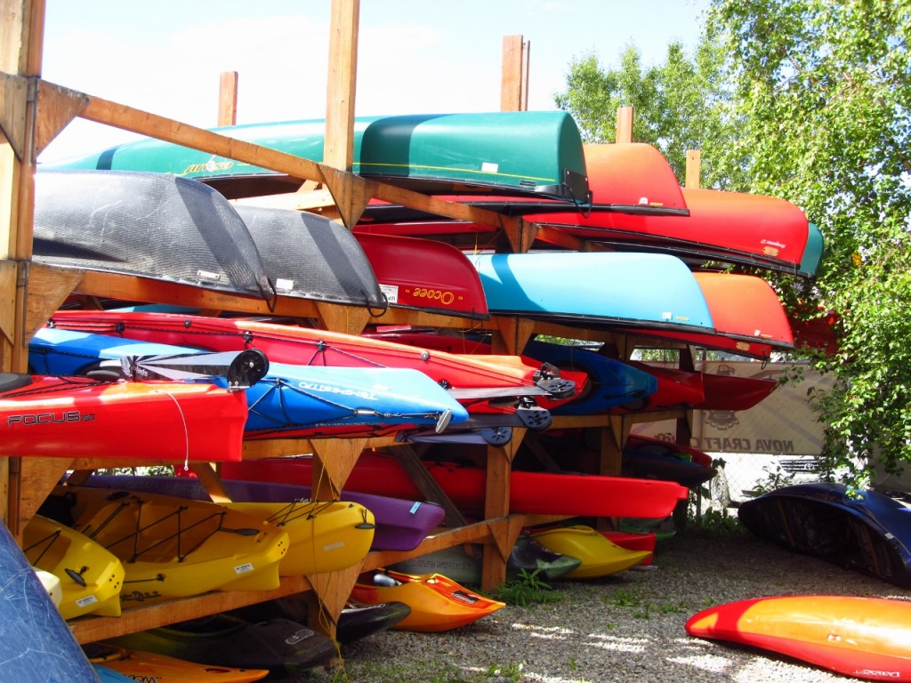 Colorful canoes at Up North Adventures