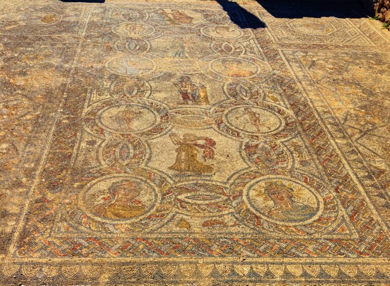 Intricate tilework of a floor at the Roman ruins