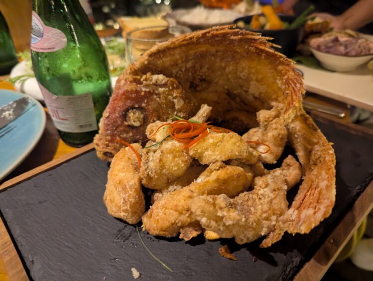 Whole fried fish artfully displayed